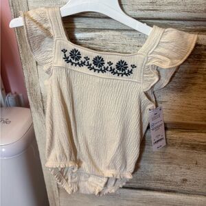 Carter’s Cream Baby Romper with Navy Embroidery